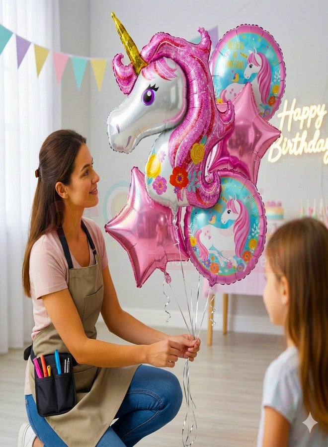 بروبسيكل بالونات عيد ميلاد يونيكورن من بروبسكل للبنات، عبوة من 5 بالونات - ألوان وردية، يونيكورن ونجوم - ديكور حفلة بطابع أميرة، خلفية تصوير للأطفال - Image 5